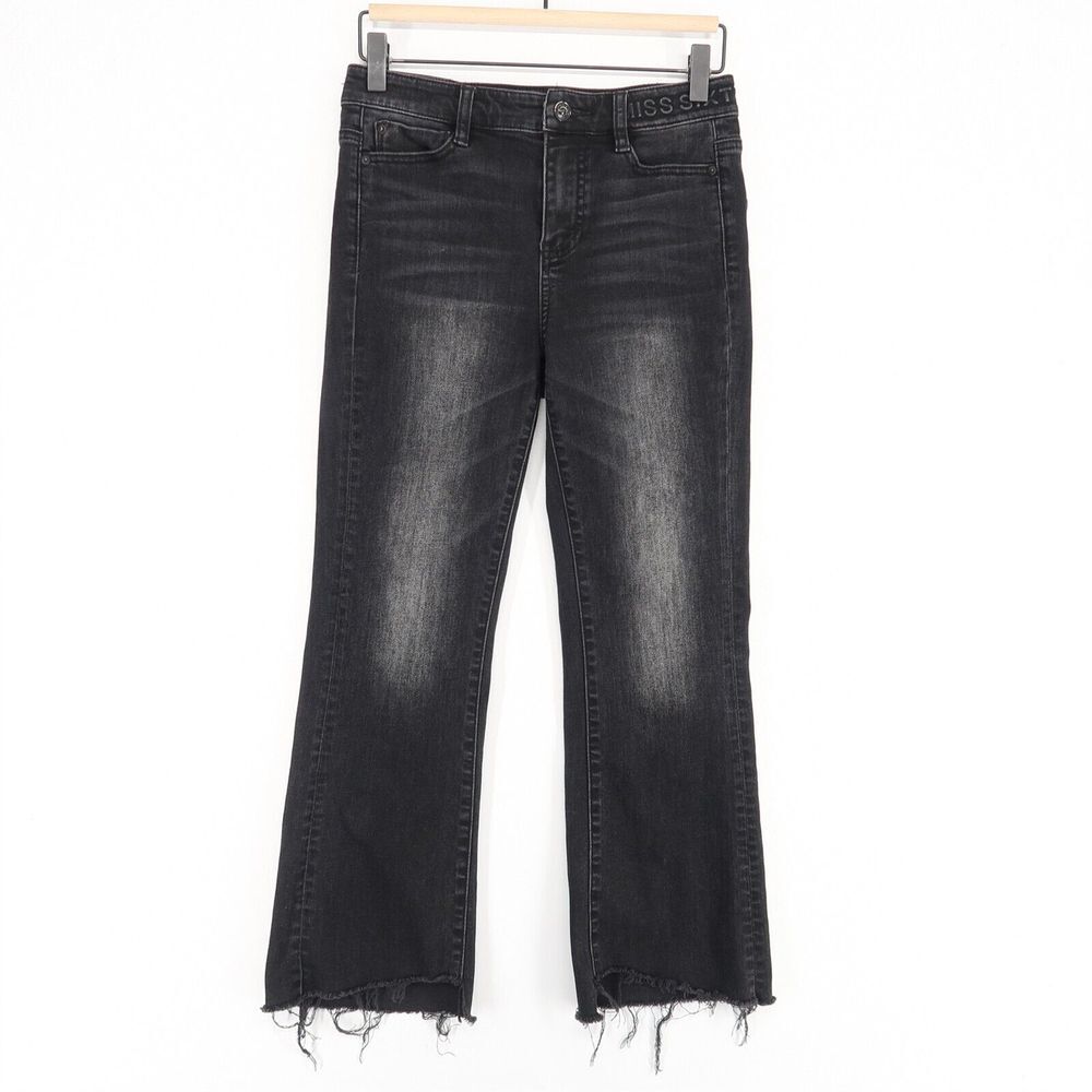 Miss Sixty Cropped Flare Jeans Womens 26 Black Stretch Ankle Fray